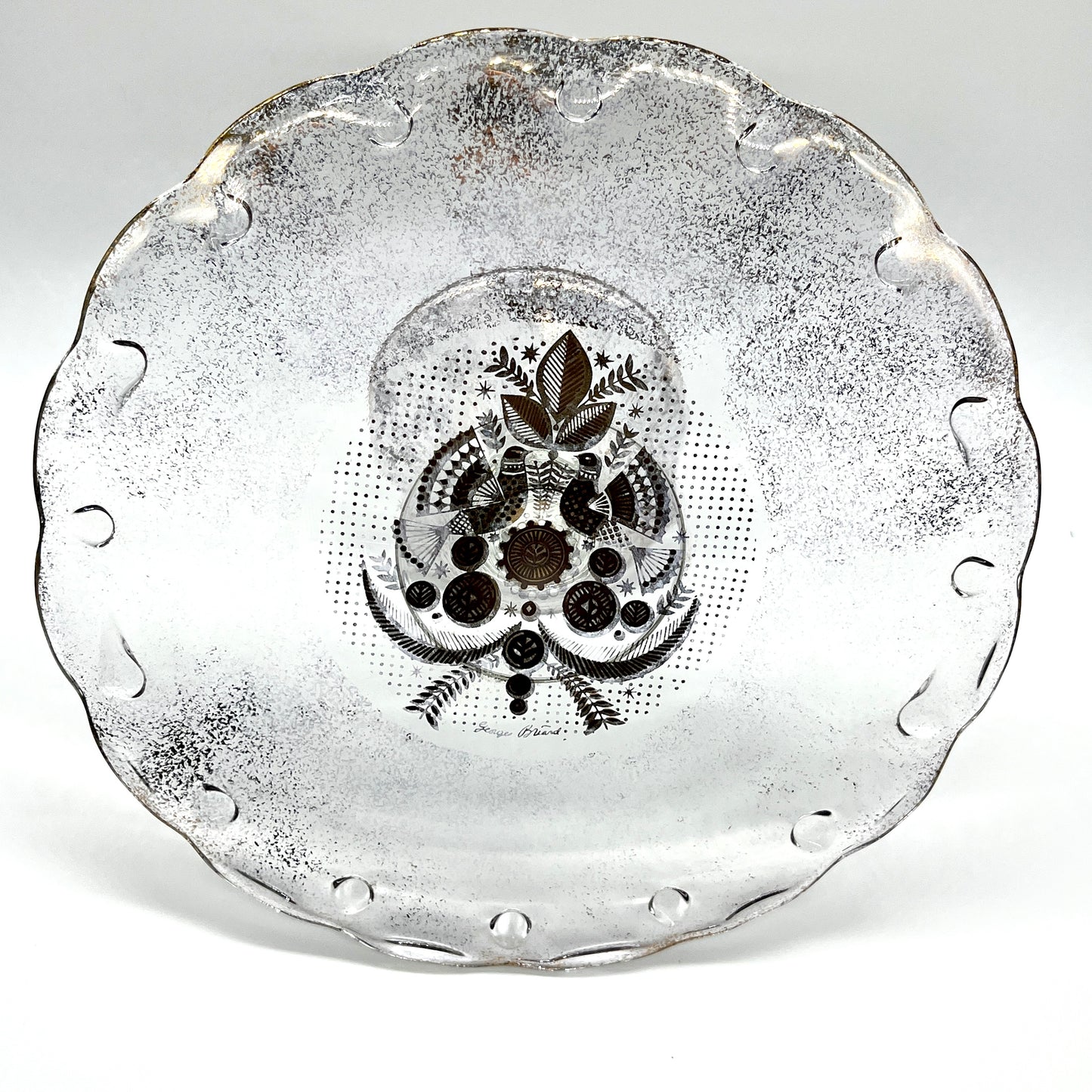 Mid-Century Mod (MCM) Georges Briard glass cake stand with signature