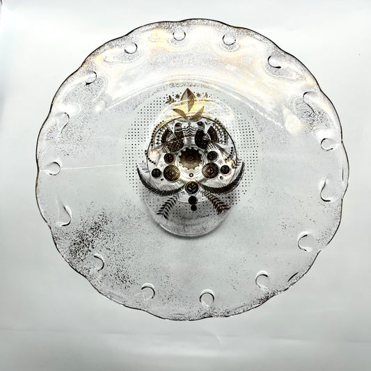 Mid-Century Mod (MCM) Georges Briard glass cake stand with signature