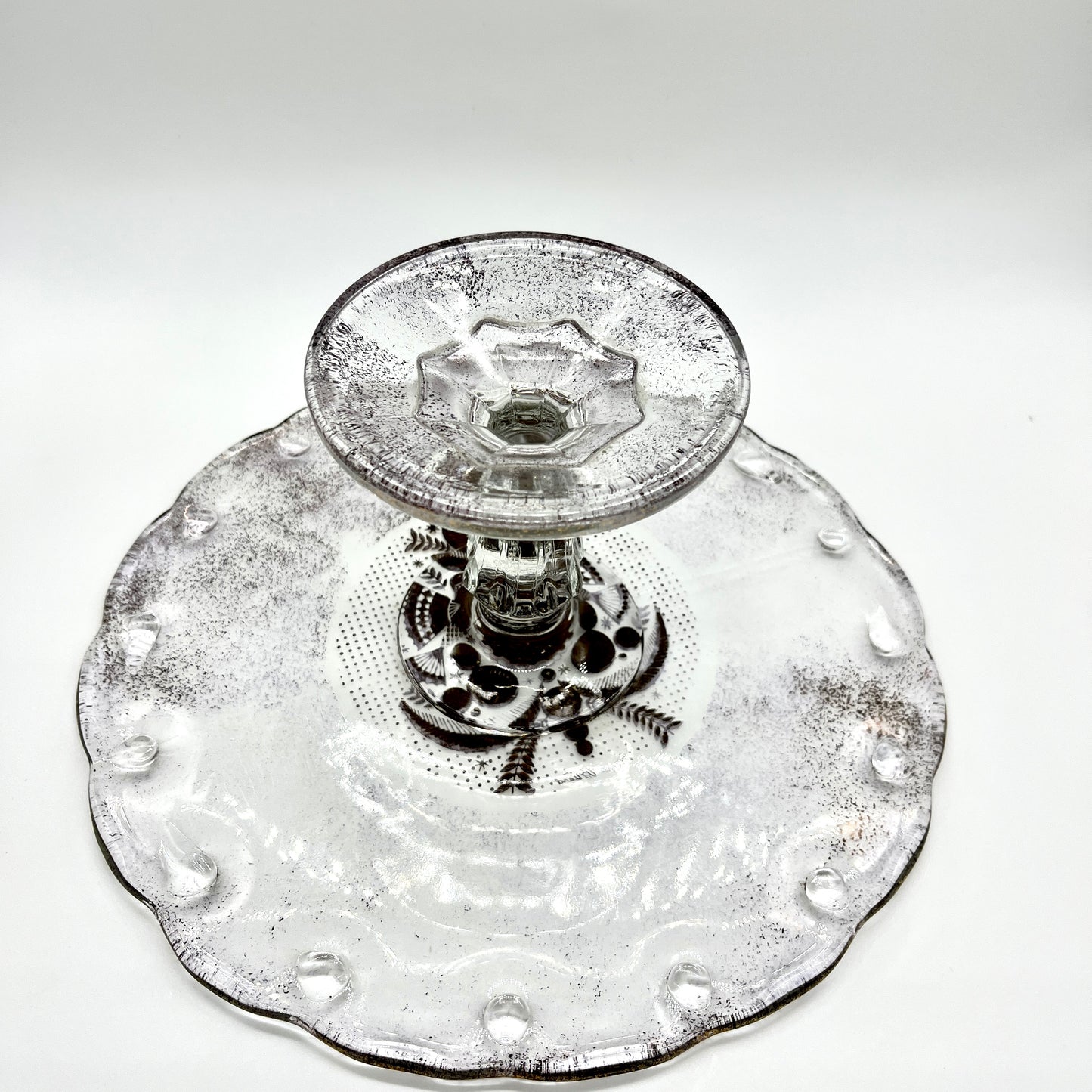 Mid-Century Mod (MCM) Georges Briard glass cake stand with signature