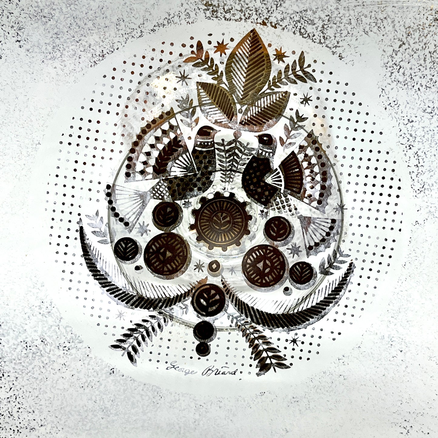 Mid-Century Mod (MCM) Georges Briard glass cake stand with signature