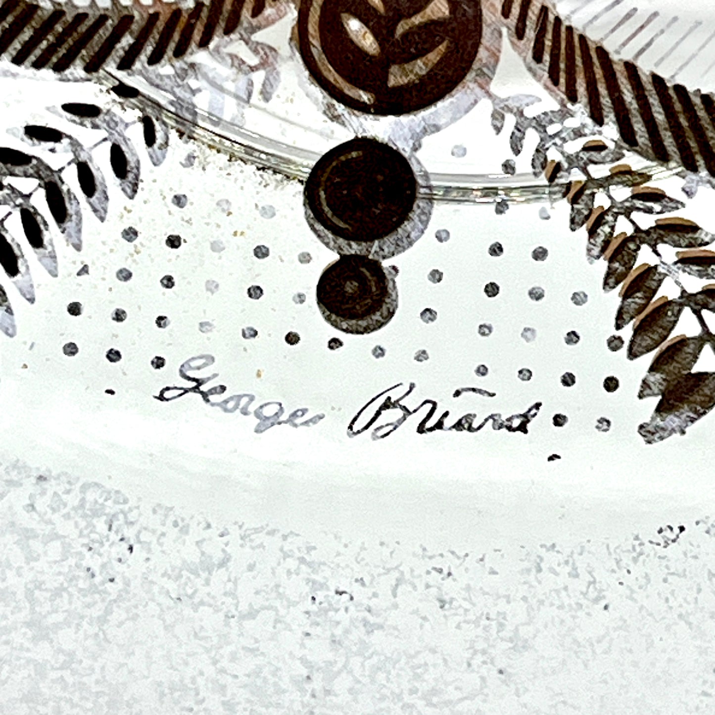 Mid-Century Mod (MCM) Georges Briard glass cake stand with signature