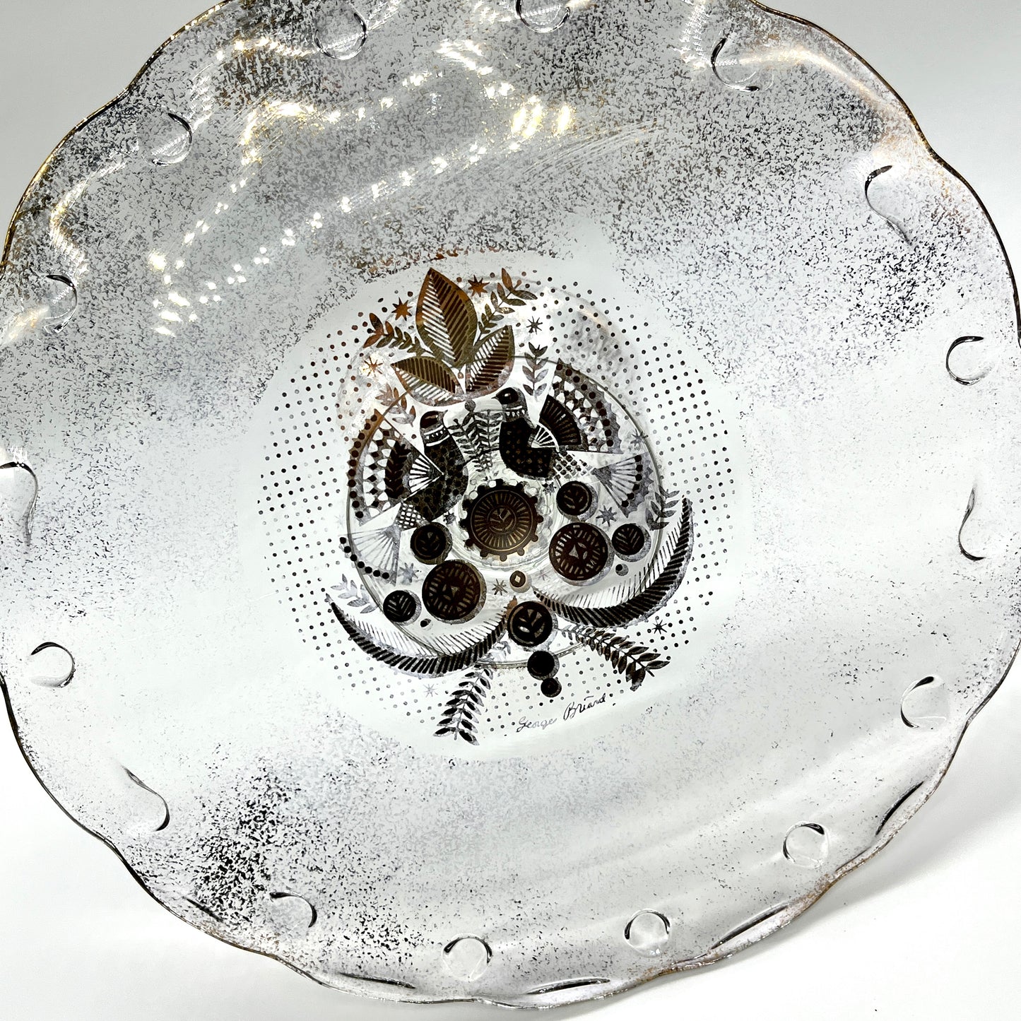 Mid-Century Mod (MCM) Georges Briard glass cake stand with signature